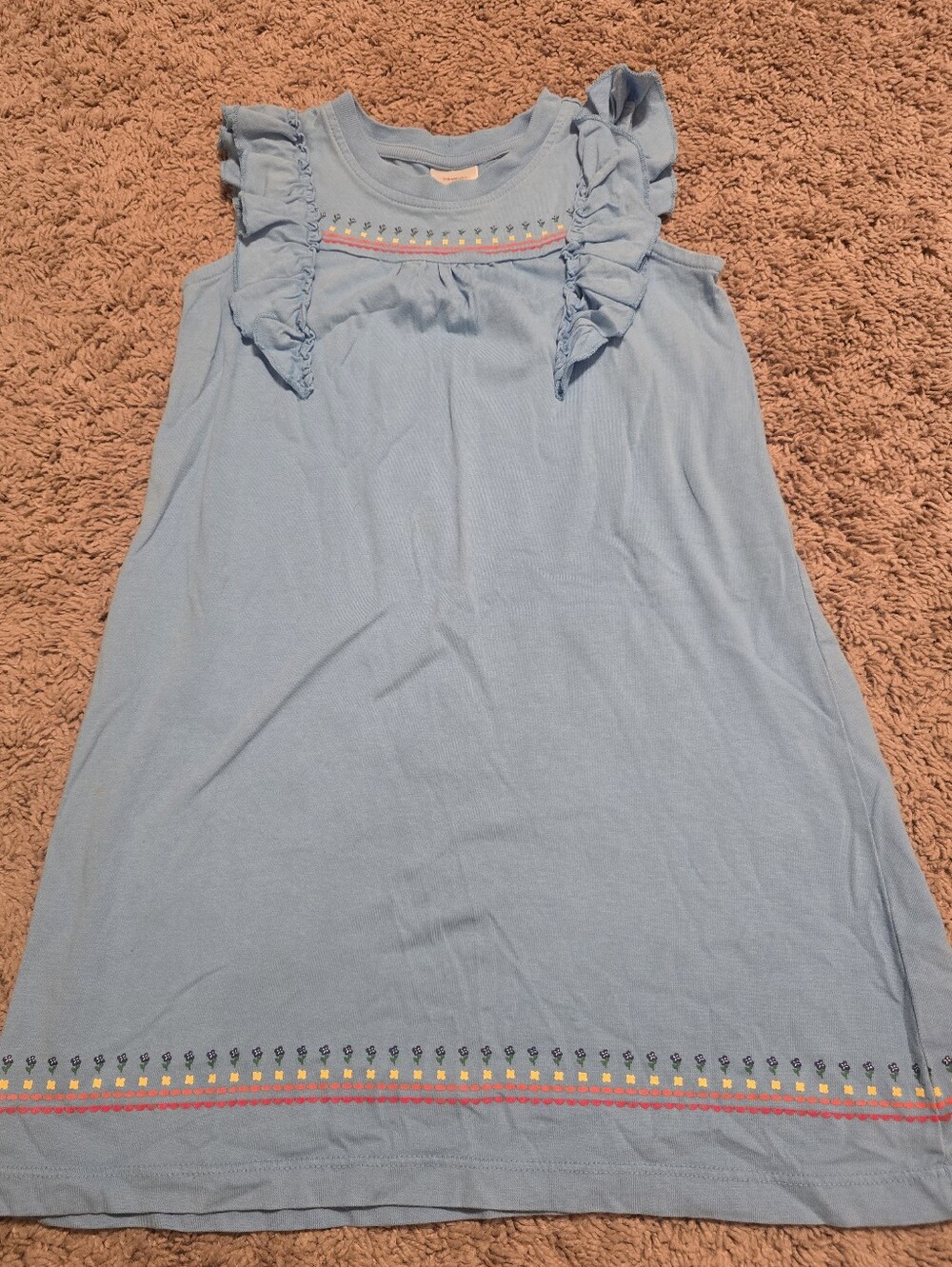 Hanna Andersson Girls Light Blue Cotton Ruffle Flower Trim Dress Size 110 US 5